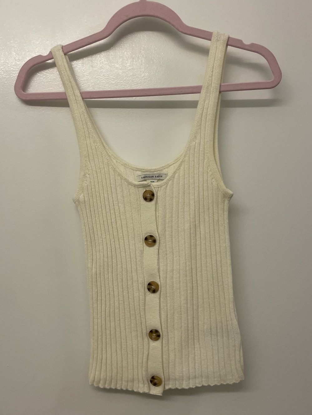 American Eagle Outfitters Ivory Ribbed Button-Front Tank